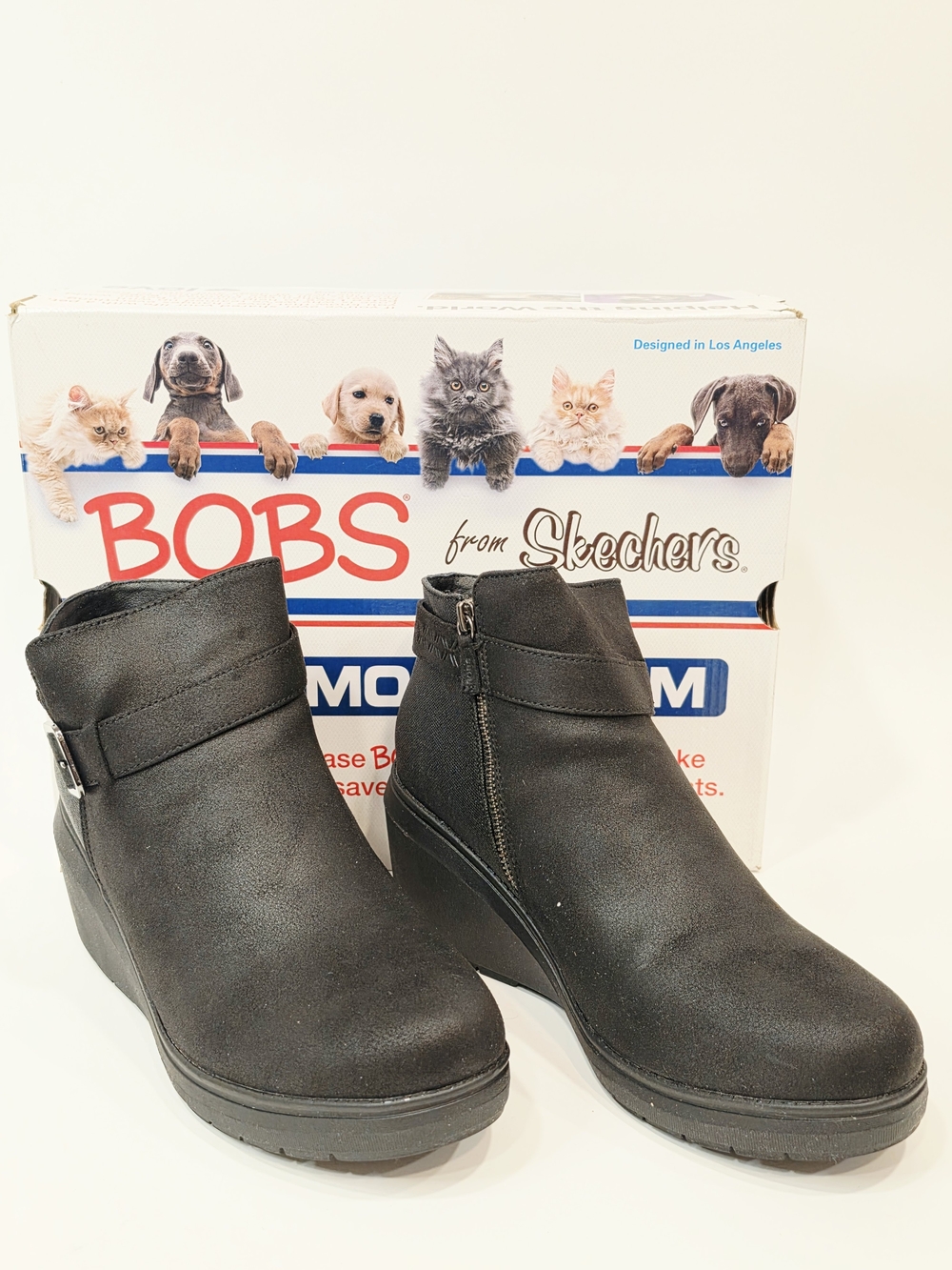 BOBS from Skechers Gala In High Demand Women’s Black Wedge Ankle Boots